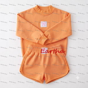 French Terry Hoodie Baby Mädchen Mock Neck Sweatshirt und Shorts Set Farbblock Kinderkleidung Maßgeschneiderte Kinder-Trainingsanzüge - Product Image 5