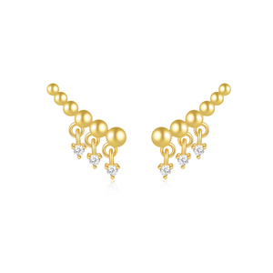 CANNER Venta al por mayor Pendientes de botón con colgante de circonita pequeña, de plata de ley 925 chapada en oro, estilo retro francés con cuentas, sencillos, para fiesta - Product Image 1