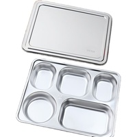 Plateau alimentaire rectangulaire compartimenté en acier inoxydable 304 de qualité alimentaire