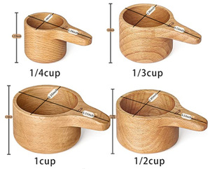 Lot de 4 tasses et cuillères en bois pour la pâtisserie, la cuisson et la mesure de la farine et du café – Vente en gros - Product Image 3