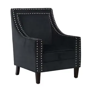 Silla de terciopelo negra con respaldo alto tapizado para el hogar, sillón de estilo antiguo, cómodo, para sala de estar