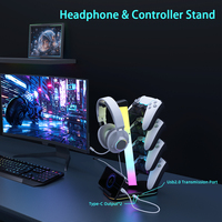 Support pour manette de jeu et casque RGB, 10 modes d'éclairage, avec 1 port de transmission de données USB et 2 ports de charge Type-C