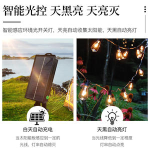 <b>Solar</b> Led <b>String</b> <b>Lights</b> Warm White 2700K Outdoor Patio Camping Decor With Usb Charging Board - Product Image 5