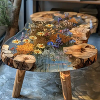 Ensemble de table console en bois massif élégant pour hôtel, salle à manger, restaurant, cuisine, bar avec panneau en bois et résine époxy 1 pièce
