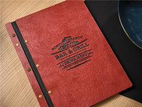 Porte-menu en cuir fait main avec design embossé, sangle en cuir, recyclable, couverture de liste de vins pour restaurant, porte-menu personnalisé
