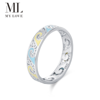 Bague ouverte Mylove personnalisée en argent sterling 925 plaqué rhodium avec émail pastel et motif filigrané en forme de vague ajourée – Vente en gros