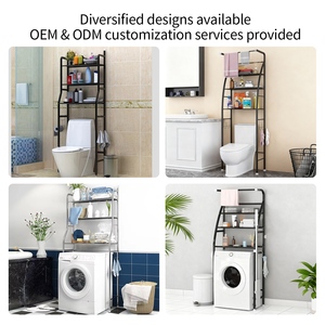 Estante de Almacenamiento Sobre la Lavadora, Ahorro de Espacio, Estante <span class=keywords><strong>para</strong></span> Lavadora de 3 Niveles, Organizador de Baño con Barra <span class=keywords><strong>para</strong></span> Toallas y Ganchos - Product Image 3