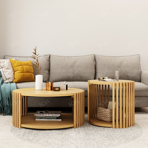 Nouvelle série <span class=keywords><strong>Luka</strong></span> Table basse ronde en bois massif de Style moderne pour la maison meubles de salon loisirs étagère d'extrémité centrale - Product Image 6