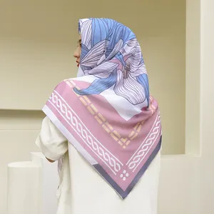 malaysian square design hijab import 2022 scarf women printed scarves supplier tudung bawal cotton voile
