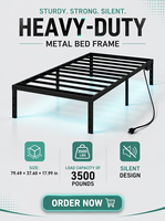Neues Vollgrößen-Eisenbett mit LED-Beleuchtung, Modulares Design, Einfache Montage, Integrierter Stromanschluss, Klappbar, Geräuschloses Einzelbett
