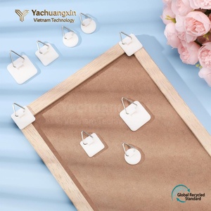 White Square <b>Plastic</b> Slip <b>Hooks</b> With Metal Triangular Hangers For Picture Hanging - Product Image 3