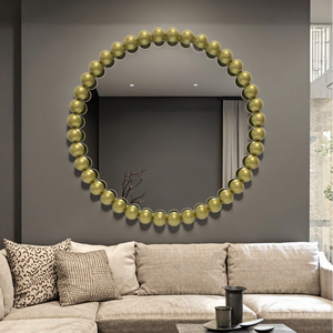 Luxury Art Deco Gold Metal Ball Wall Mounted <strong>Mirror</strong> Thick <strong>Beveled</strong> <strong>Edge</strong> Decorative Bathroom <strong>Mirror</strong> for Everyday Home Decor Iron - Product Image 2