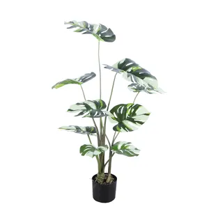 Plante artificielle Monstera Deliciosa Faux Fromage Suisse Palmier Tropical en Pot Noir à vendre