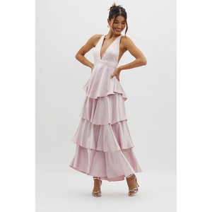 Customized New Hot Selling <b>Women's</b> Clothing <b>Light</b> <b>Blue</b> Sleeveless V-neck Tie Back Tiered Maxi <b>Dresses</b> Summer Sexy Chiffon <b>Dress</b> - Product Image 6