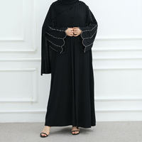 Abaya de luxe de Dubaï pour femmes, robe musulmane noire à perles de diamant, abaya ouverte modeste, vêtements islamiques en gros
