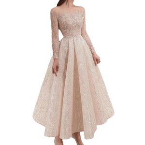 2023 stile Party <span class=keywords><strong>abito</strong></span> attillato a maniche lunghe a girocollo <span class=keywords><strong>abito</strong></span> <span class=keywords><strong>Midi</strong></span> con <span class=keywords><strong>paillettes</strong></span> donna - Product Image 2
