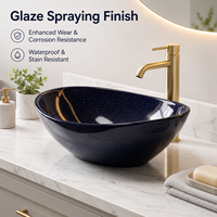 Vasque à poser ovale en céramique de luxe à motifs multicolores, sans trou pour robinet, pour salle de bain moderne de maison ou d'hôtel