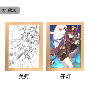 24 Designs 23*17cm Genshin Impact Painting with led Light Anime Cartoon Cute Klee led light box poster frames for Home Decor