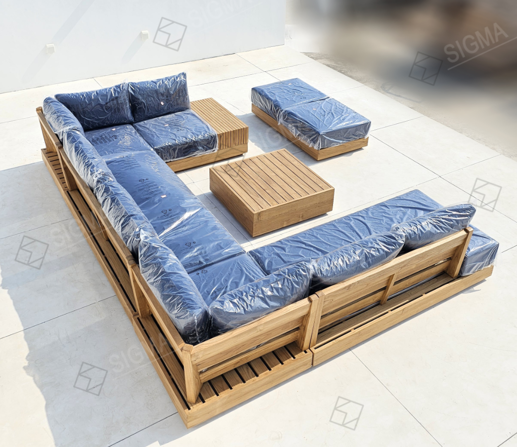 Outdoor Furniture Set Garden Sofa Set Teak Wood Lounge Chair Luxury Dining Table Chaise Teak Table Modern Corner Sofa