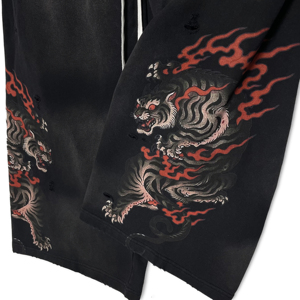 Pantalones Cortos Kirin de Alta Calidad con Diseño de Bestia Mítica para Hombre, Estilo Vintage, Lavado Desgastado, Cintura con Cordón Ajustable, Pierna Ancha, Estilo Urbano - Product Image 5