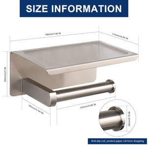 Porte-papier toilette moderne en aluminium spatial auto-adhésif avec étagère pour téléphone - Product Image 2