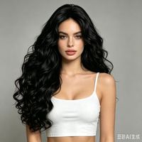 Perruque synthétique mate bouclée style américain pour femme, longue, noire, effet algue, avec dentelle frontale, bonnet en filet rose style européen, fabriquée à la machine