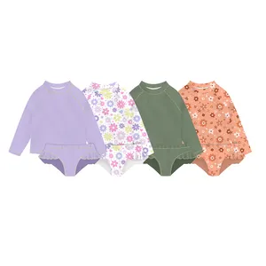 Conjunto de ropa de Boutique para niños, Top de manga larga, bombacho con volantes, bañador Floral de dos piezas para niñas