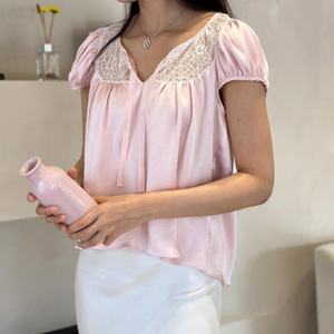 Blusas y Tops Franceses Nuevos al por Mayor para Mujer, con Mangas Cortas, Estilo Moderno, Tops de Verano para Mujer - Product Image 1