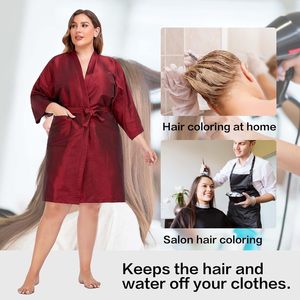Robe de salon de beauté de luxe personnalisée avec logo rouge en polyester imperméable, kimono pour <span class=keywords><strong>coupe</strong></span> de cheveux pour adultes - Product Image 5