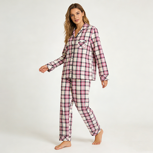Ensemble de pyjamas pour femmes Baifei à imprimé écossais personnalisé, <span class=keywords><strong>2</strong></span> pièces, pyjama en bambou à manches longues, vêtements de nuit pour femmes, ensembles de vêtements de détente - Product Image 3