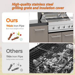 Easily Assembled Premium Built-in Gas Grill Stainless Steel 4 Burner <strong>Dual</strong> <strong>Fuel</strong> High-Power 17kW Non-Stick Commercial Use <strong>BBQ</strong> - Product Image 2