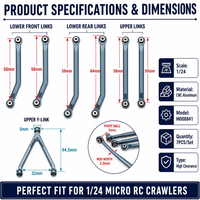 Kit de liens de châssis haute performance 1/24 RC Crawler en aluminium CNC, pièces de mise à niveau pour voitures de micro-escalade, 7 pièces