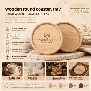 Sous-verre rond en bois personnalisé avec logo gravé au laser OEM, rainuré, résistant à l'eau, pour tasses et tables, vente en gros - Product Image 2