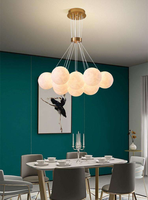 Lampe suspendue boule de verre style bulle, Lampe de salon lune, Lampe de chambre créative en verre style crème français nordique