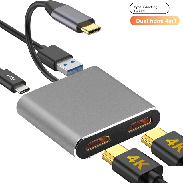 4in1 Type C to Dual 4K Extend Screen USB3.0 100w PD Fast Charging Hub Docking Station USB C Hub for Laptop Macbook Adapter