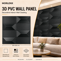 Panneau mural 3D en PVC noir brillant MORLENX, revêtement décoratif géométrique cannelé pour l'intérieur des bars et salons