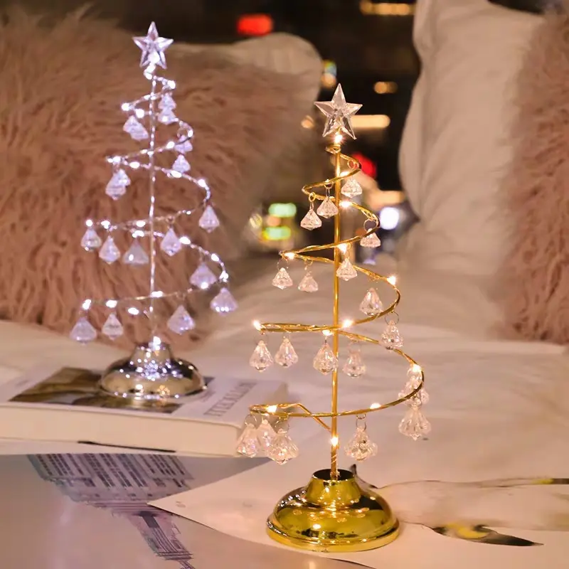 مصباح LED على شكل شجرة الكريسماس, مصباح LED كريستال على شكل شجرة الكريسماس ، مصباح زينة احتفالي ، مصباح طاولة ، مصباح ليلي صغير