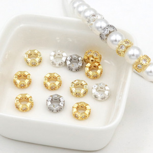 Hexagon Cut Zircon Bead Spacers 14k Gold Plated <b>Copper</b> For <b>Bracelet</b> Making DIY Jewelry Accessories - Product Image 2