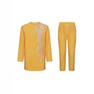 穆斯林男子非洲民族风格纯色拼接长袖派对套装传统阿拉伯人加大码非洲套装 - Product Image 2