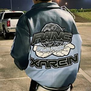 شعار مخصص ملابس الشارع عالية الجودة مقاس كبير سترات رياضية للرجال رقعة مطرزة الشتاء عارضة خمر الجلود سترة السائق - Product Image 2