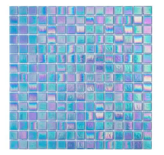 Mattonelle di mosaico di vetro iridescenti quadrate mosaico di vetro hot melt piscina mosaico di vetro artigianale per la decorazione della parete del bagno
