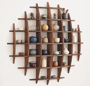 Solid Rubber <strong>Wood</strong> Floating Display Rack for Kitchen &amp; Living Room Minimalist Wall <strong>Shelf</strong> with 5-Tier Storage - Product Image 1