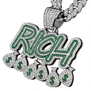 Collier pendentif sac à monnaie luxueux en zircon cubique, chaîne cubaine hip-hop en alliage plaqué argent, bijoux pour soirée - Product Image 2