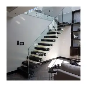 Escaleras flotantes de diseño moderno, baldosas antideslizantes de madera maciza con luz led para escalera