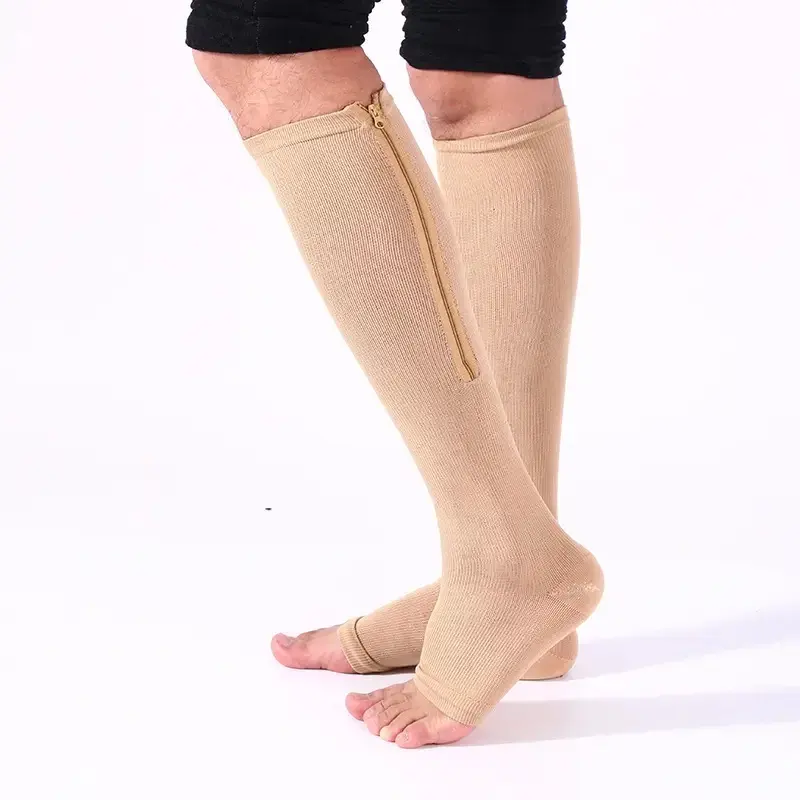 Nén Vớ unisex mở Toe Dây Kéo Chân Hỗ trợ đầu gối vớ cao