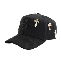 Gorra Deportiva de 5 Paneles INFERNO 24K ROSE GOLD El Barbas de Alta Calidad con Lazos Bordados, Visera de Gamuza Negra, Transpirable e Impermeable, Unisex