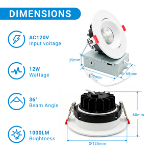 Plafonnier encastré rond COB LED anti-éblouissement de 4 pouces, en aluminium moulé sous pression, 2700K-5000K, 12W, éclairage intérieur - Product Image 3