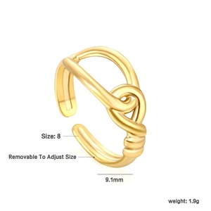 Anillos de Acero Inoxidable Populares, Joyería Nueva, Anillos Ajustables con Baño de Oro de 18K, Diseño Hueco con Líneas Cruzadas y Forma de Cuerda para Mujer - Product Image 2