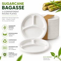 Assiettes biodégradables blanches et brunes de 9 pouces, assiettes plates en bagasse de canne à sucre pour restaurant, assiettes jetables en kraft pour aliments