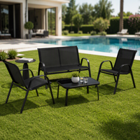 Ensemble de mobilier de jardin en acier tressé pour l'extérieur, canapé et fauteuils de patio imperméables, 4 places, démontable (KD), idéal pour entrepôt et bureau